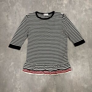 VALENTINO Red Striped 3/4 Sleeve Peplum Sweater Size Small